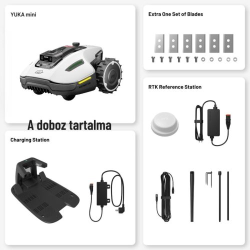 YUKA MINI 600 robotfűnyíró csomag tartalma kép